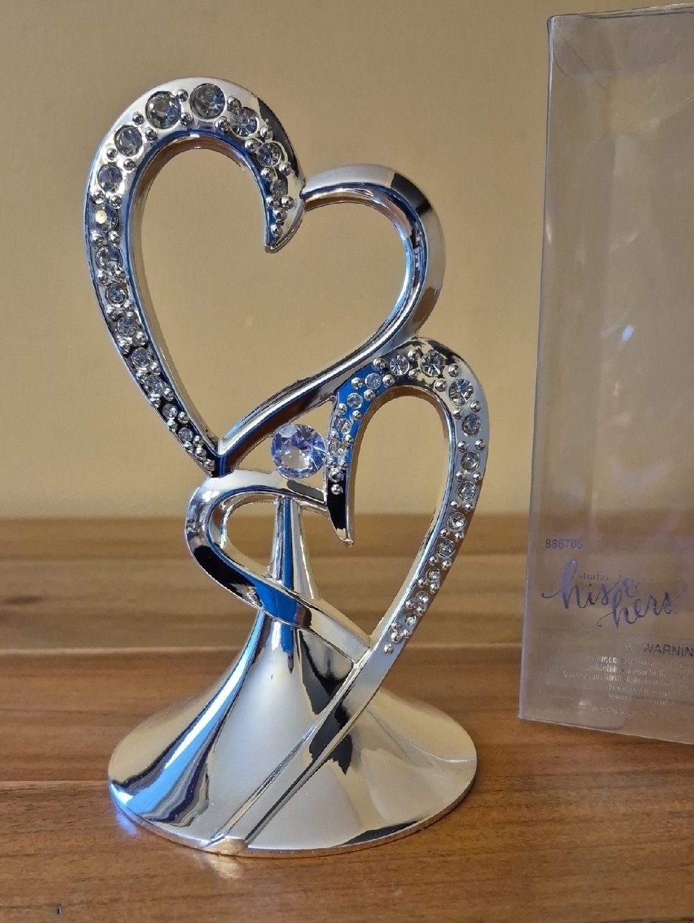 NEW His & Hers Double Heart Silver Metal Wedding / Anniversary Cake Topper